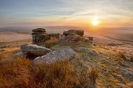 Hazy sunset from Hare Tor, Dartmoor